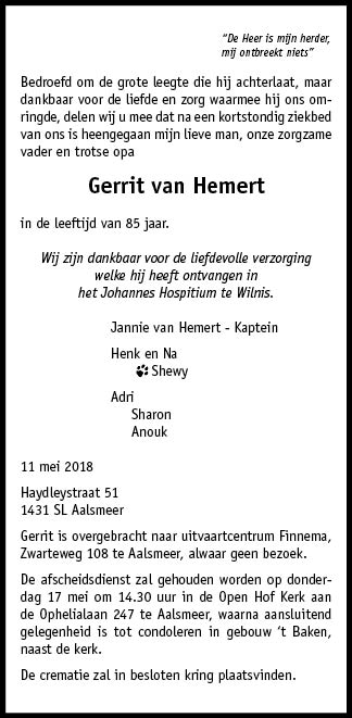 Familiebericht/overlijdensbericht