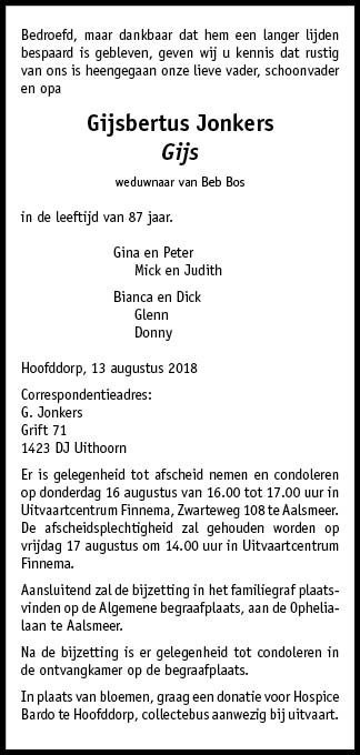 Familiebericht/overlijdensbericht