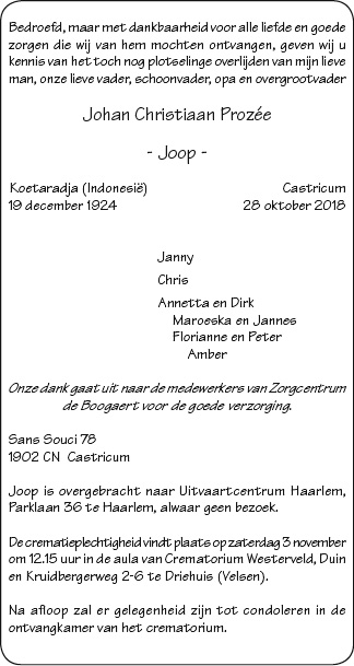 Familiebericht/overlijdensbericht