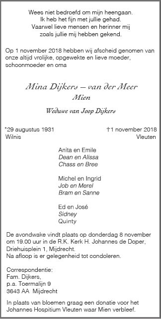Familiebericht/overlijdensbericht
