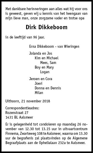 Familiebericht/overlijdensbericht