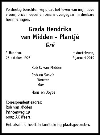Familiebericht/overlijdensbericht