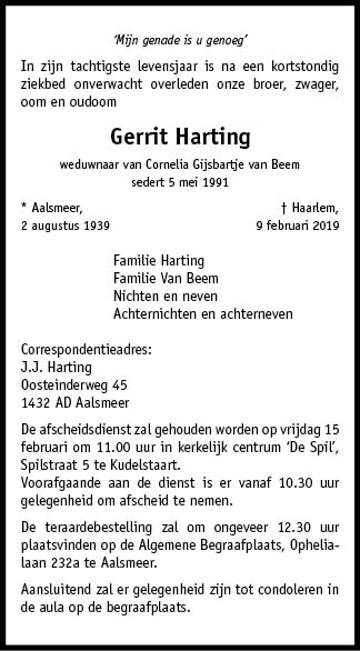 Familiebericht/overlijdensbericht