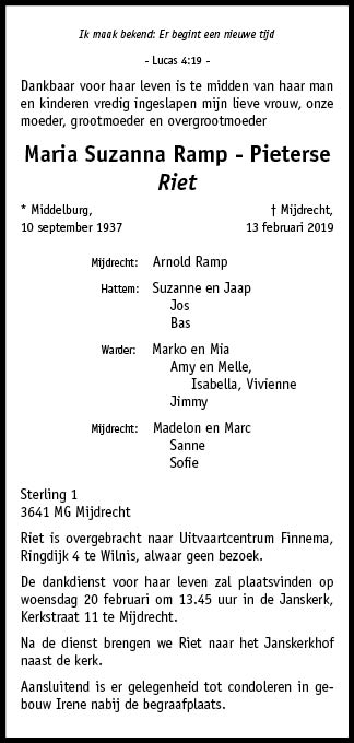 Familiebericht/overlijdensbericht
