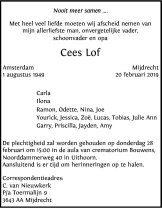 Familiebericht/overlijdensbericht