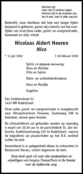 Familiebericht/overlijdensbericht