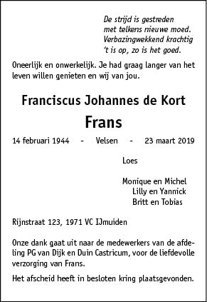 Familiebericht/overlijdensbericht