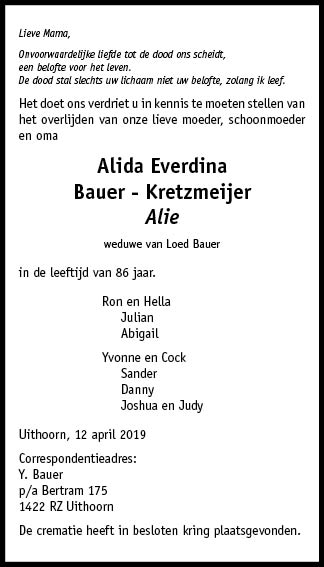 Familiebericht/overlijdensbericht