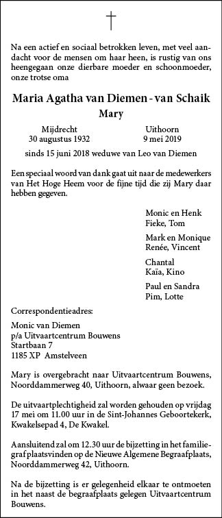 Familiebericht/overlijdensbericht