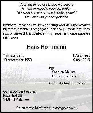 Familiebericht/overlijdensbericht
