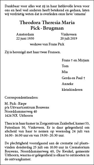 Familiebericht/overlijdensbericht