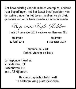 Familiebericht/overlijdensbericht
