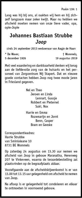 Familiebericht/overlijdensbericht