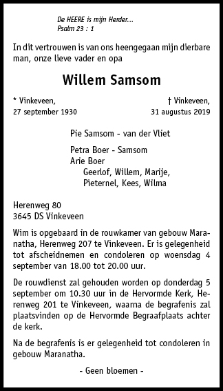 Familiebericht/overlijdensbericht