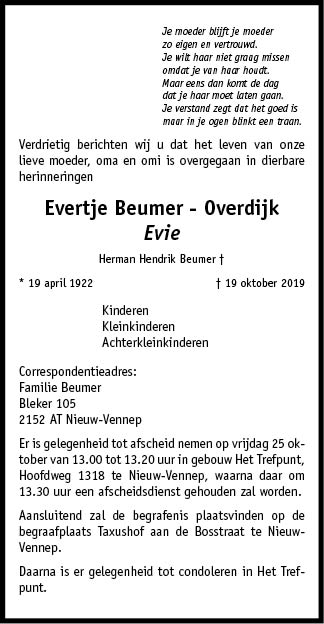 Familiebericht/overlijdensbericht