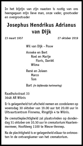 Familiebericht/overlijdensbericht