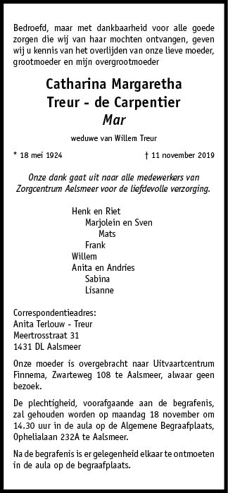 Familiebericht/overlijdensbericht