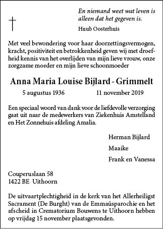 Familiebericht/overlijdensbericht