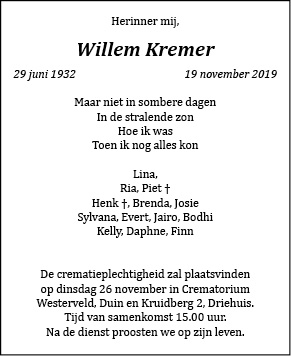 Familiebericht/overlijdensbericht