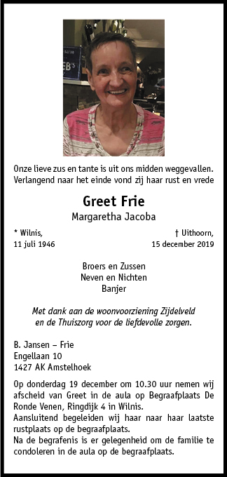 Familiebericht/overlijdensbericht