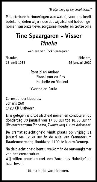 Familiebericht/overlijdensbericht
