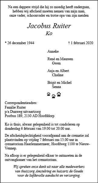 Familiebericht/overlijdensbericht