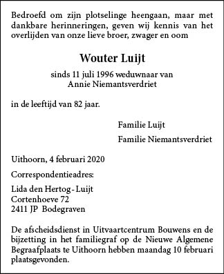 Familiebericht/overlijdensbericht