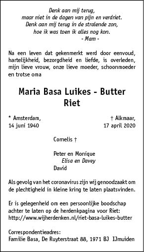 Familiebericht/overlijdensbericht