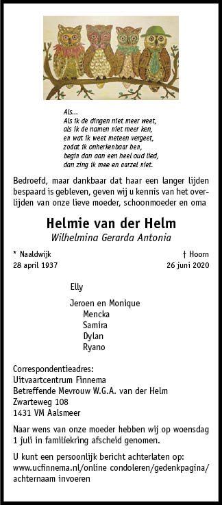 Familiebericht/overlijdensbericht