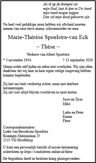 Familiebericht/overlijdensbericht