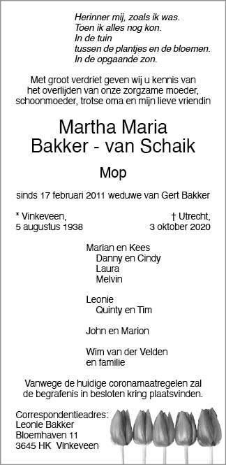 Familiebericht/overlijdensbericht