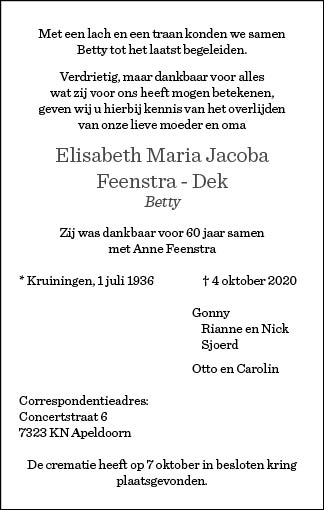 Familiebericht/overlijdensbericht