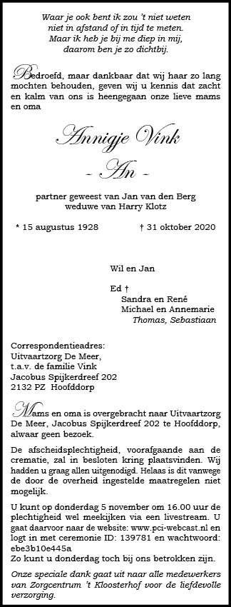 Familiebericht/overlijdensbericht