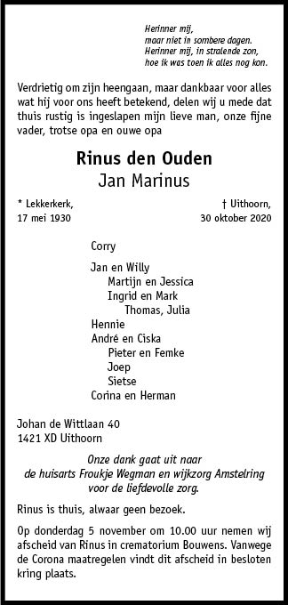 Familiebericht/overlijdensbericht