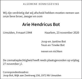 Familiebericht/overlijdensbericht