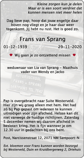 Familiebericht/overlijdensbericht