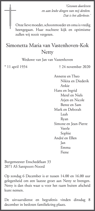 Familiebericht/overlijdensbericht
