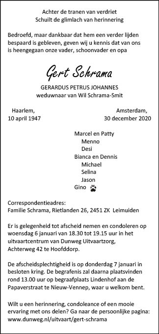 Familiebericht/overlijdensbericht