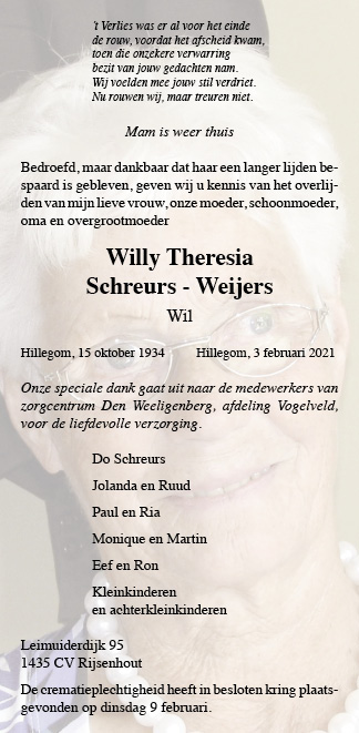 Familiebericht/overlijdensbericht