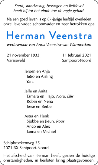 Familiebericht/overlijdensbericht