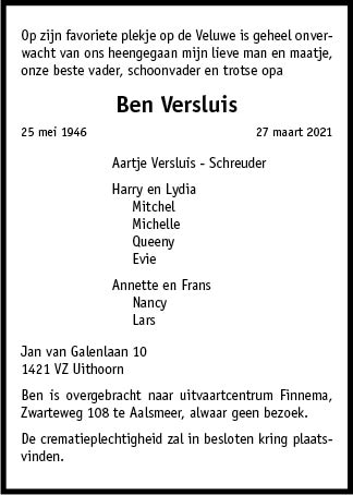 Familiebericht/overlijdensbericht
