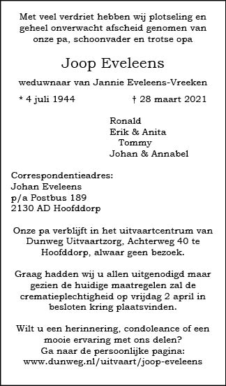 Familiebericht/overlijdensbericht