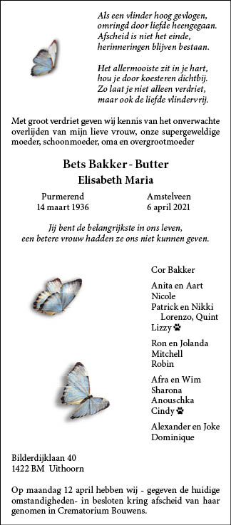 Familiebericht/overlijdensbericht