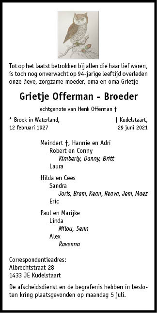 Familiebericht/overlijdensbericht