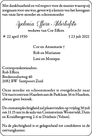 Familiebericht/overlijdensbericht