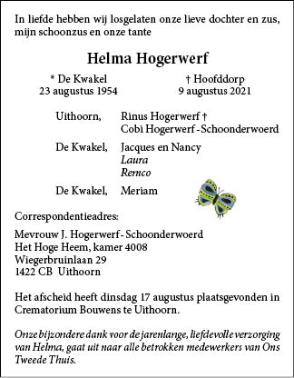Familiebericht/overlijdensbericht