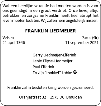 Familiebericht/overlijdensbericht