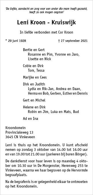 Familiebericht/overlijdensbericht