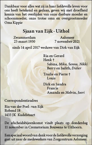 Familiebericht/overlijdensbericht