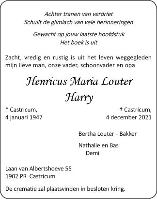 Familiebericht/overlijdensbericht